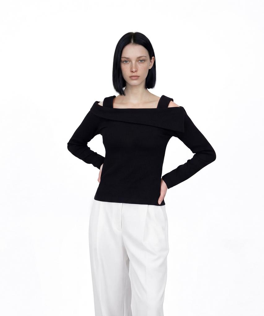 Myuleus Off-Shoulder Strap Knit [Black]