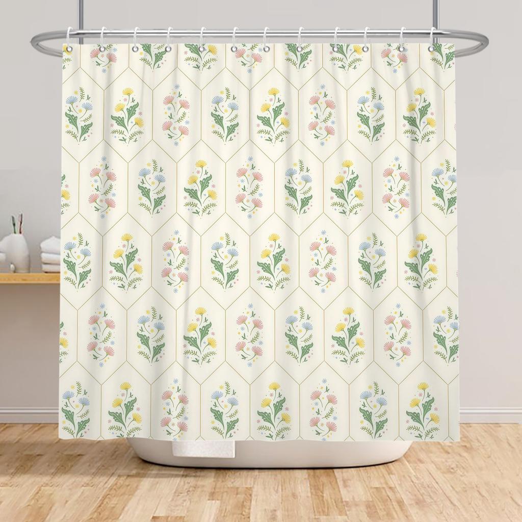 Yellow Sunflower Shower Curtain Spring Floral Bathroom Decor Hanging Curtains Fresh Floral Plant Patterns Waterproof Curtain