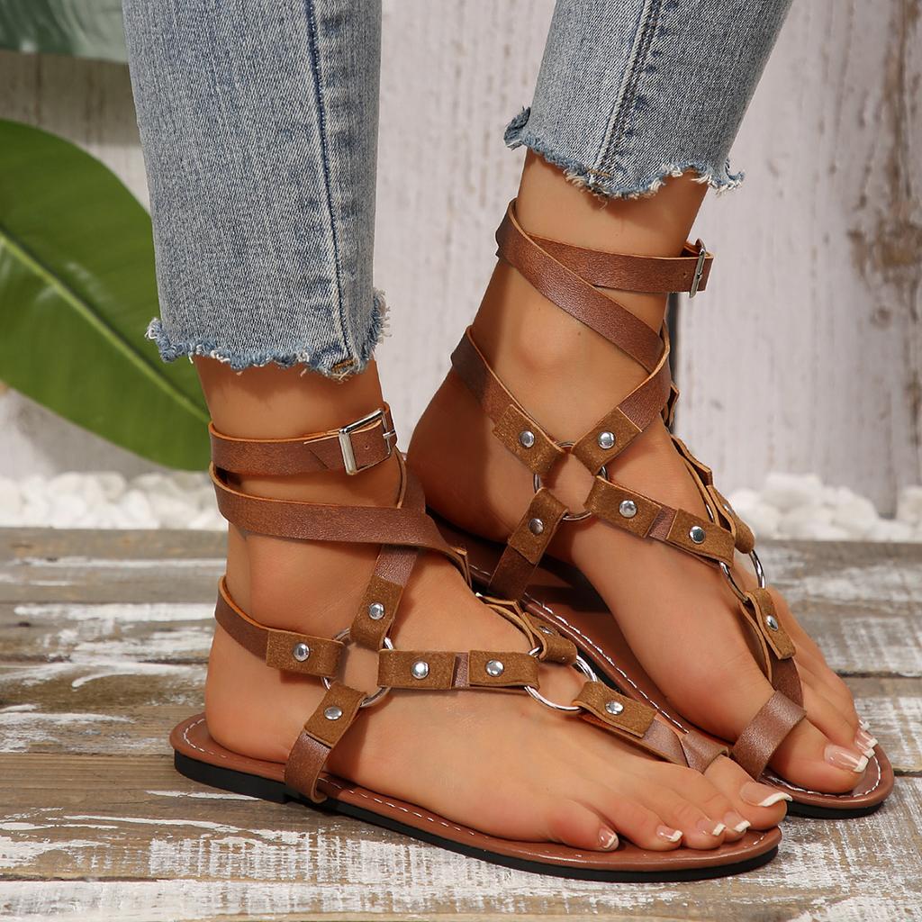 Scarpe da Donna Roma Sandali da Donna Estivi Sandali Bassi Retro Fibbia alla Caviglia Borchia Stile Britannico Taglie Forti Scarpe da Donna