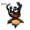Indoor Halloween Table Ornament Ghost Candle Holder, Solid Wood Tea Light Stand, Maple Leaf Scary And Shadow Decor Base Candlestick, Projection Stand