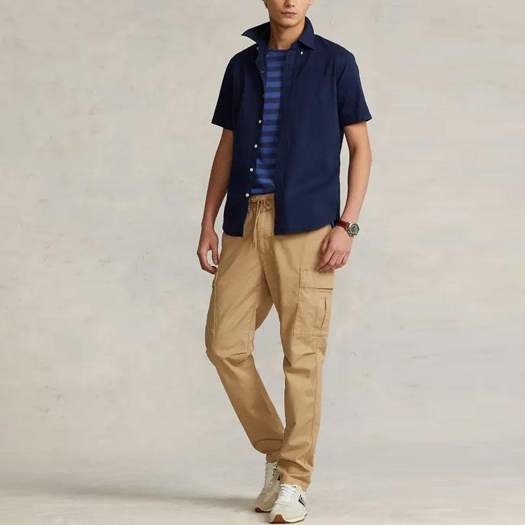Polo Ralph Lauren SS22 Solid Color Polo Button Short Sleeve Shirt Men Shirts Dark-Blue MNPOWOV1N820497-410