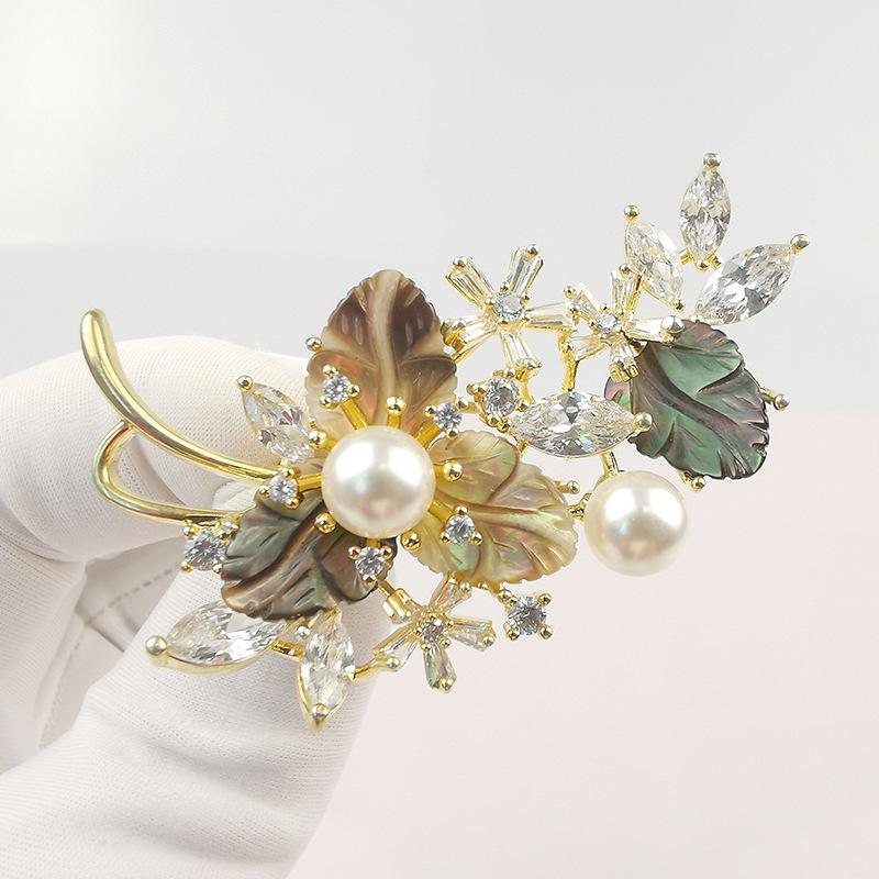 Elegant Pearl & Zircon Rose Brooch Corsage