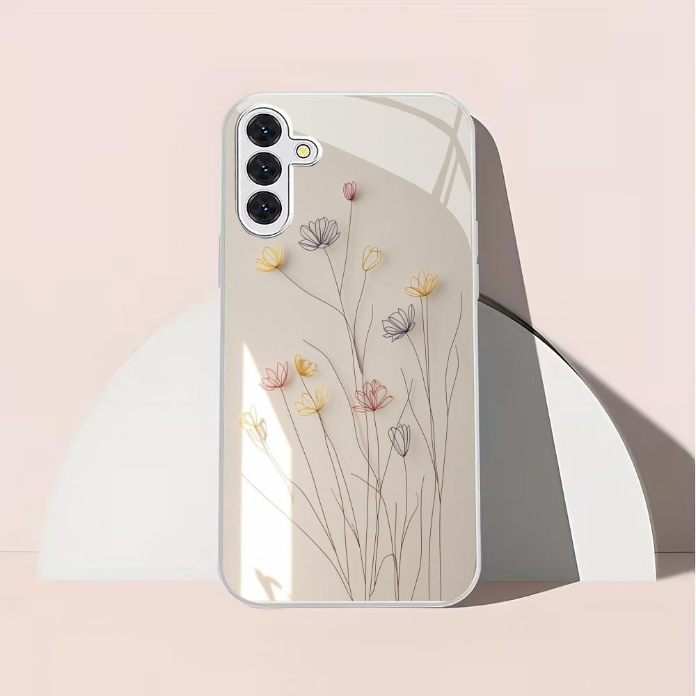 Light and Shadow Bouquet Metal Painted Glass Phone Case Suitable for Samsung GalaxyS26 S25 S24 S22 S21 S20FE/Ultra/PlusAnti Drop