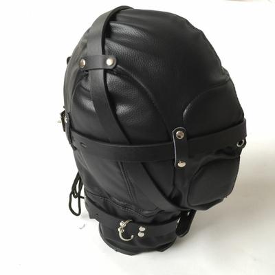 Zipper Tight Fit Black Elastic Leather Full Head Blind Hood BDSM Bondage Breathable Slave Pig Head Gear Sex Toy