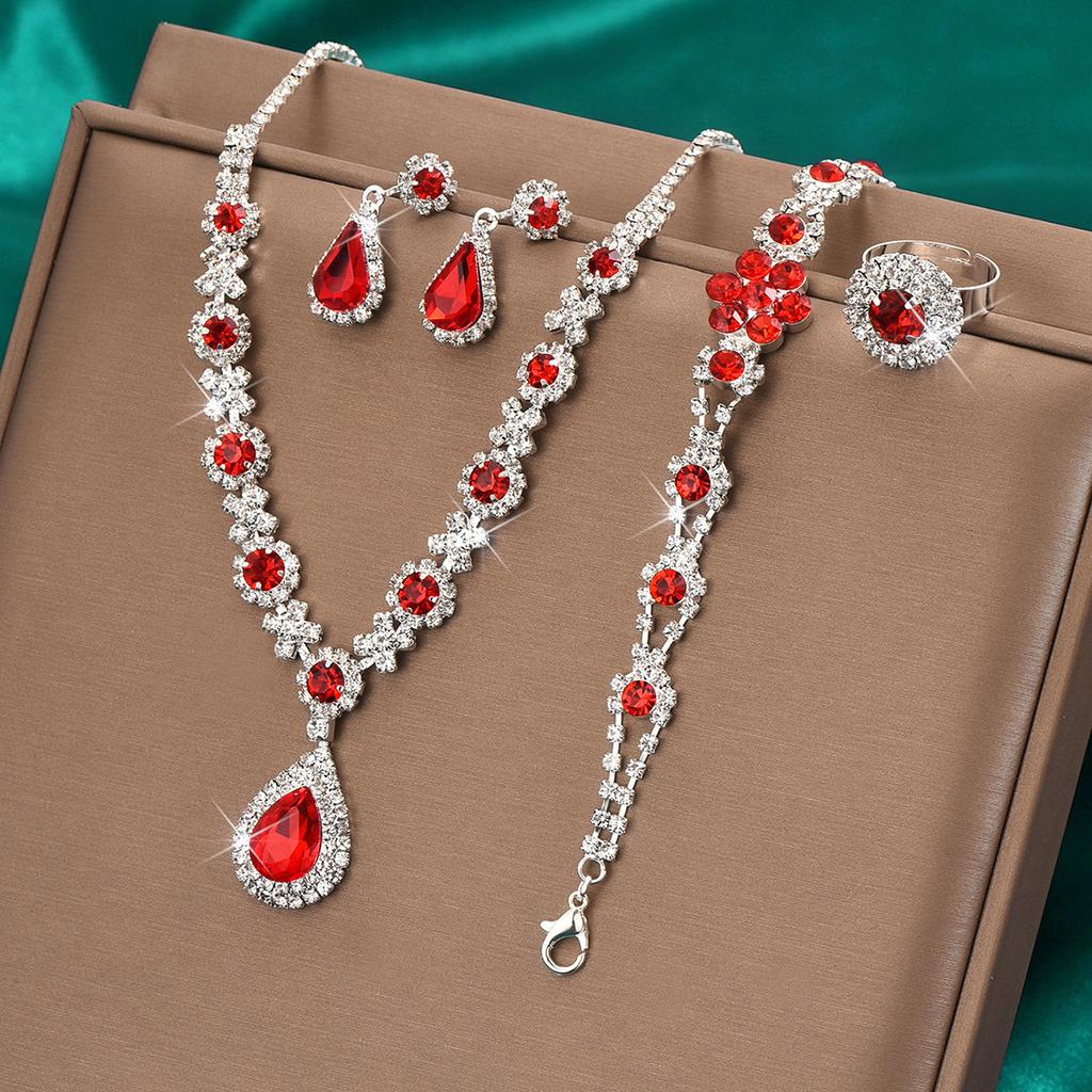 Rhinestone Jewelry Set Women Droplet Necklace Dangle Earrings Bridal Weddings Banquet Accessories