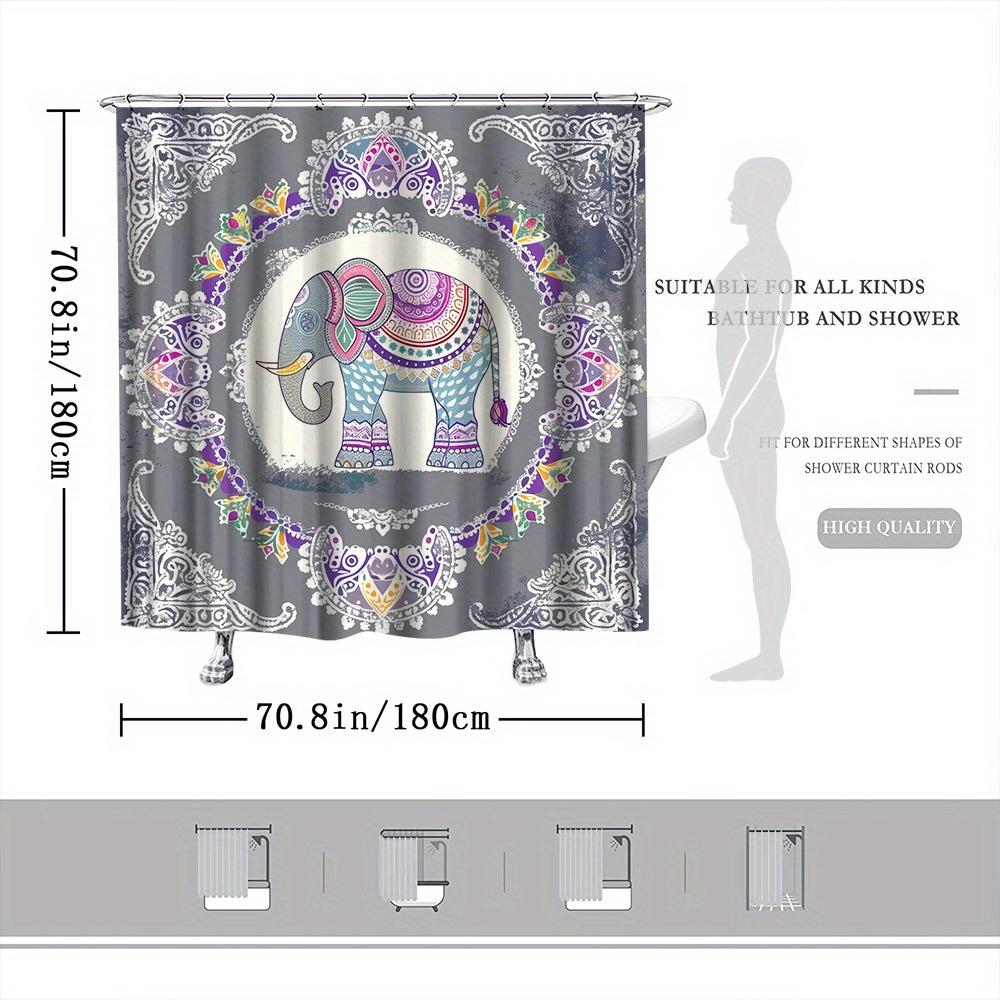 Elephant Mandala Shower Curtain - Colorful Paisley & Floral On Muted Gray, Ornate Artistic Bath Decor