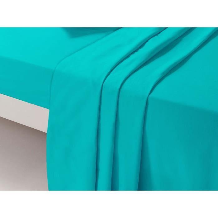 Drap plat - DP134 - Émeraude - 180 cm x 290 cm - 100 % Coton - Lavable en machine