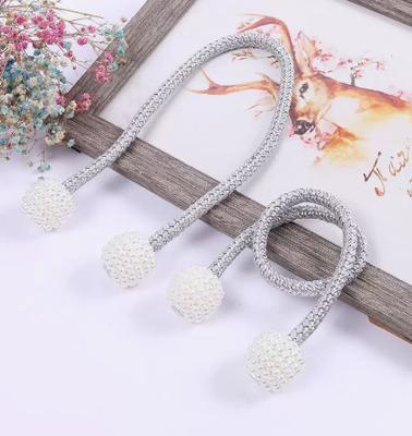 Magnetic Curtain Tiebacks Set of 2 Strong Magnetic Hold Decorative Window Drapery Holder with Pearl Beaded Ends Flexible Rope Style