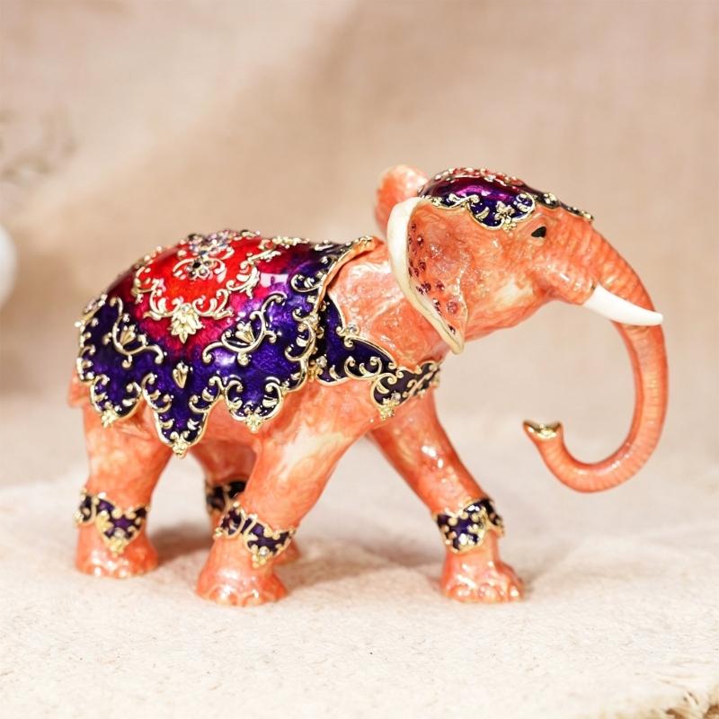 Elegant Thai Styles Metal Elephant Jewelry Box With Full Diamonds Decoration For Rings And Necklaces