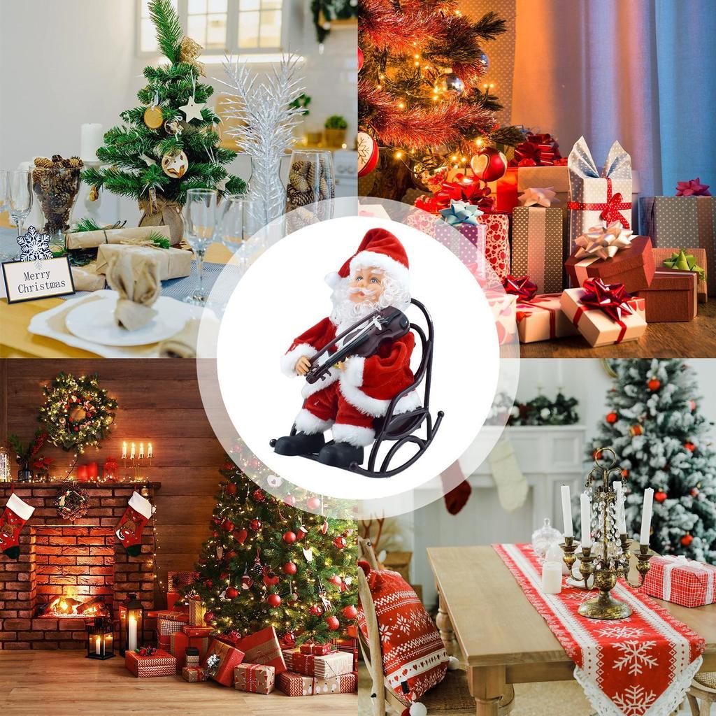 Papá Noel Animado Sentado Decoraciones para el Hogar Tocando el Violín Eléctrico Navidad Papá Noel Para Dormitorio Escaparate Apartamento Exhibición