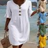 European and American Summer New Women's Solid Color Casual and Comfortable Cotton Dress