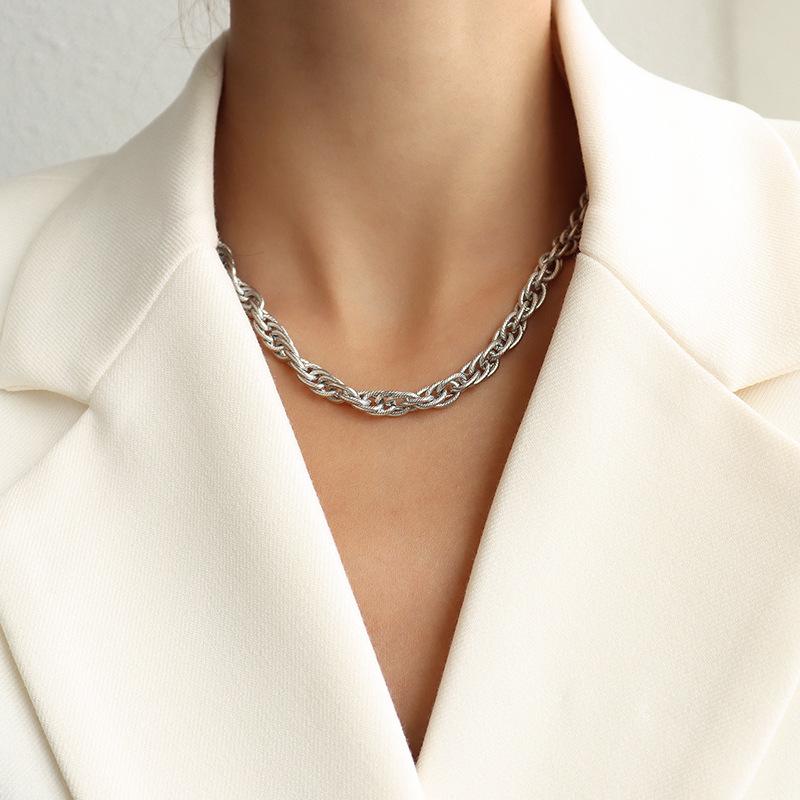 Italian Woven Chain Hip-Hop Style Necklace & Bracelet Set - Women's Handmade Titanium Steel Jewelry