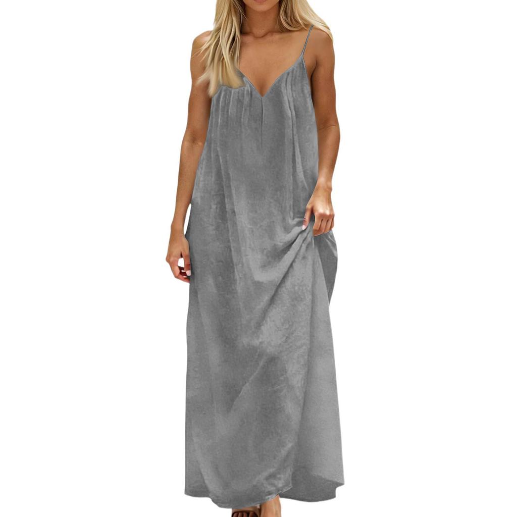 Women’s Loose Fit Spaghetti Strap Maxi Dress Sleeveless Casual Summer V Neck Long Dress Lightweight Flowing Sundress