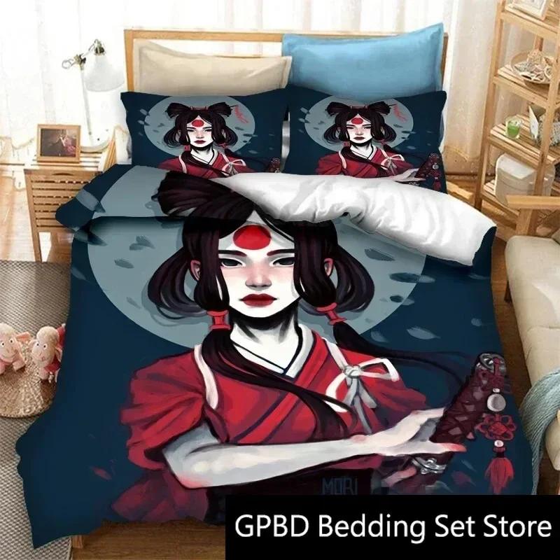 3D Print Japanese Geisha Samurai Bedding Set Double Twin King Duvet Cover Comforter Pillowcase Boys Girls Adults Bedroom
