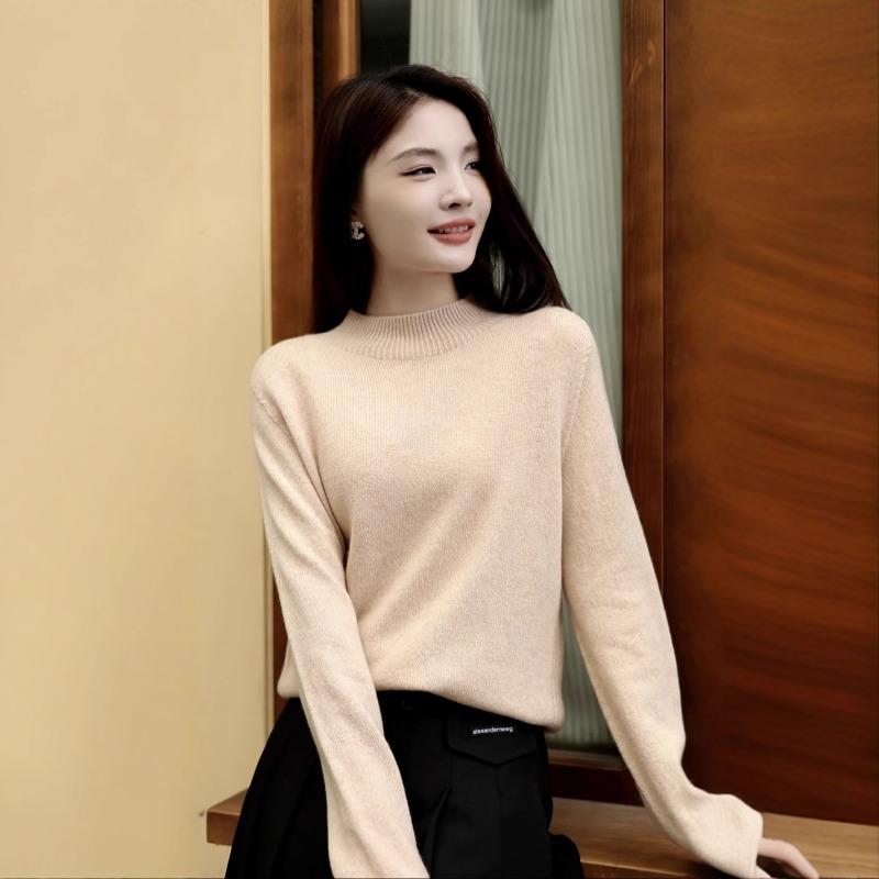 Semi-turtleneck Wool Sweater Women's 0 Solid Color Bottoming Sweater Sweater New Loose Inner Seamless Knitted Top