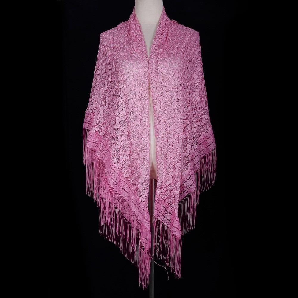 

140×140cm Lace Shawl Hollowed-out Design Cape Scarf Versatile Tassel Shawl for Women розовый
