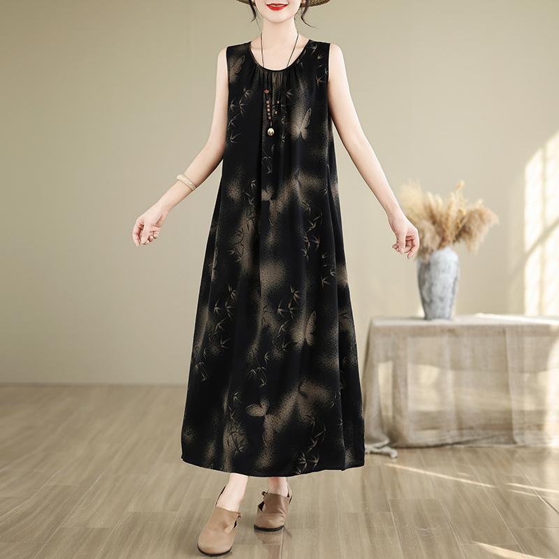 Elegant Women's Summer Dress Loose Sleeveless Plus Size Casual Long Dresses Vintage Clothes