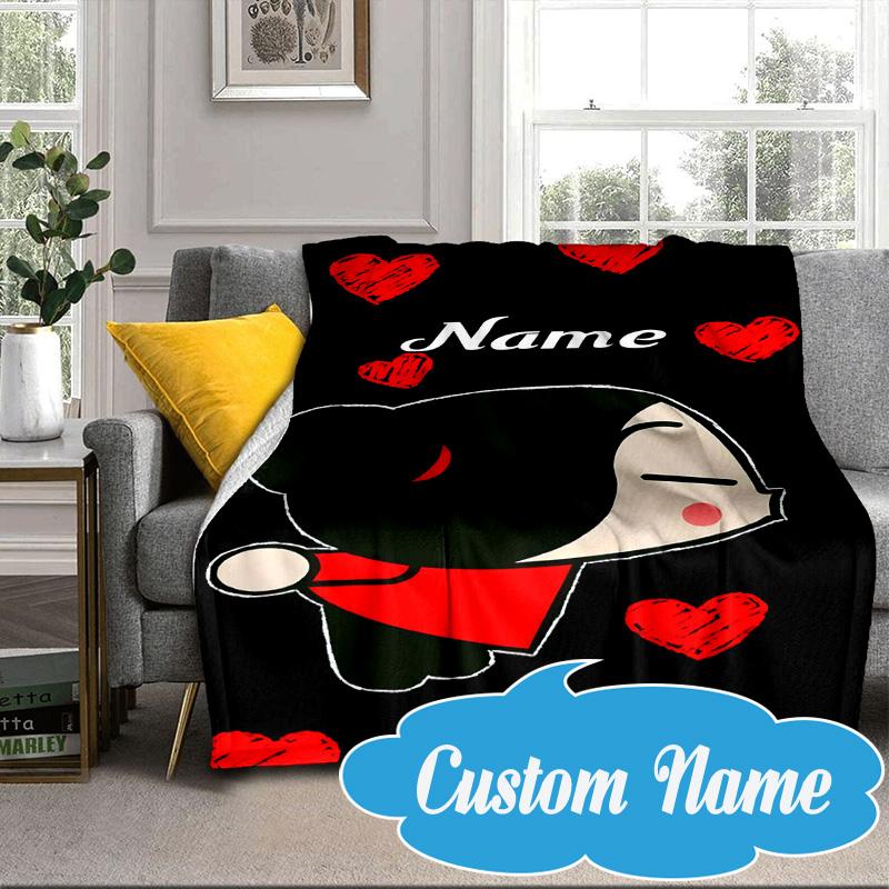 Custom Name Heartfelt Pucca Love Blanket bed sofa Blanket Flannel Blanket for Camping, Hiking, Picnic Essentials,gift for Fan family