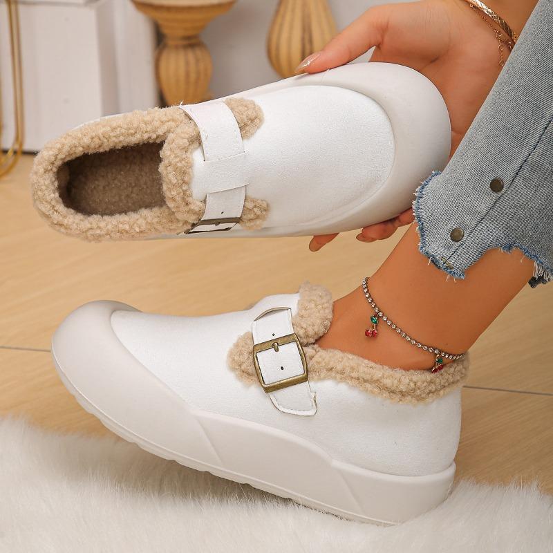 Fashion Winter Imitation Lamb Wool Inner Flat Shoes Women Round Toe Thick Bottom Ankle Boots Warm Short Plush Non Slip Outdoor Booties