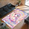Alfombra de Suelo de Terciopelo de Cristal con Temática de Unicornio, Alfombra Cálida Personalizada con Nombre y Texto, Decoración del Hogar