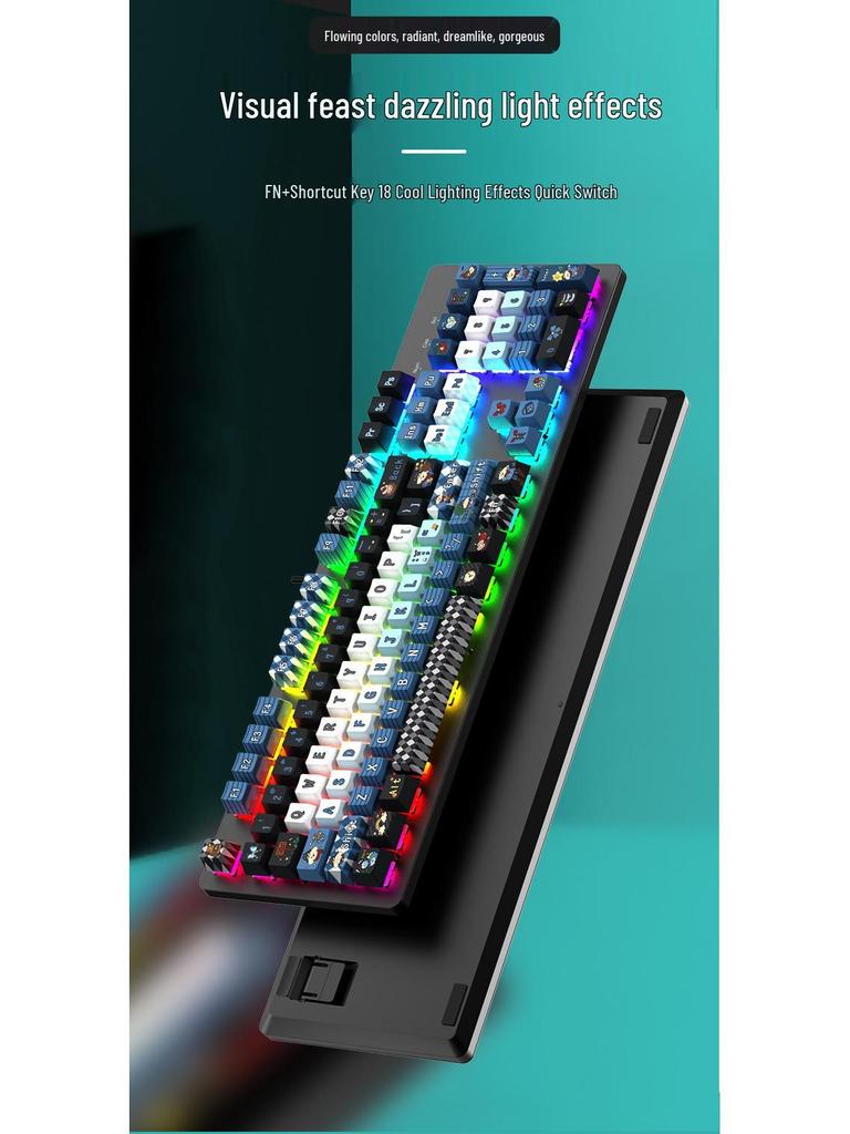 E-sports Blue Switch Wired Mechanical Keyboard, 104-Key PBT Design for Girls & Office Customization