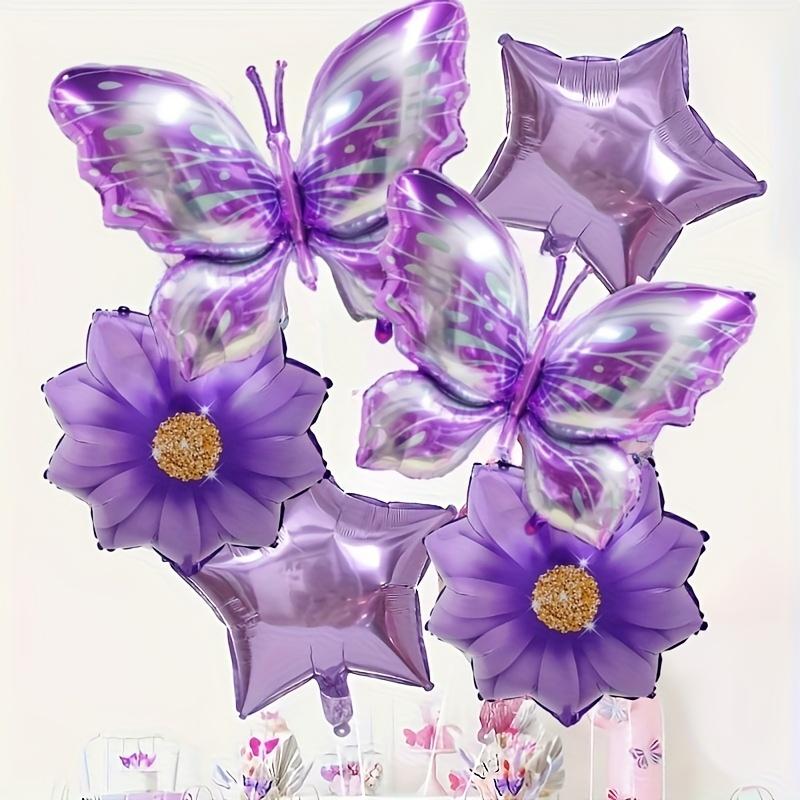 

6pcs Purple Butterfly Themed Mixed Foil Balloons Set Flower Star Shapes Balloon Birthday Parties Decoration Festival Supplies Other фіолетовий