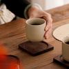 Vintage Ceramic Mug Set with Wooden Handle & Saucer 150ml Capacity Heat Retaining Coffee Cup for Home Office Elegant Gift for Coffee Lovers