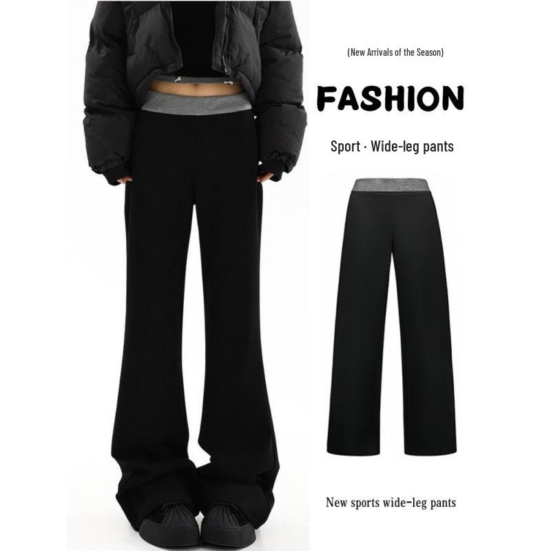 

Women s Plus Size Velvet Patchwork Wide-Leg Sweatpants - Autumn/Winter Slimming Fit L (105-120 jin)