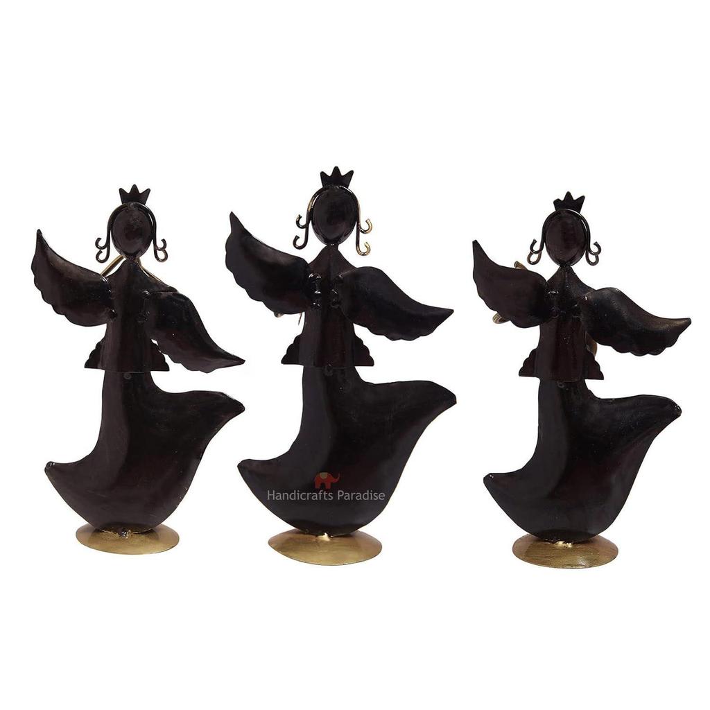 Wrought Iron Musical Angels for Home Décor Showpiece, 9.5 Inch, Set of 3 Piece