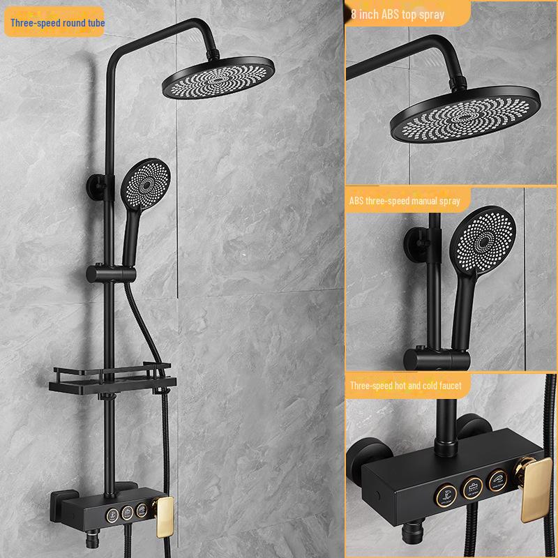 

Термостатический душевой гарнитур из нержавеющей стали серого цвета с тропическим душем и функцией усилителя