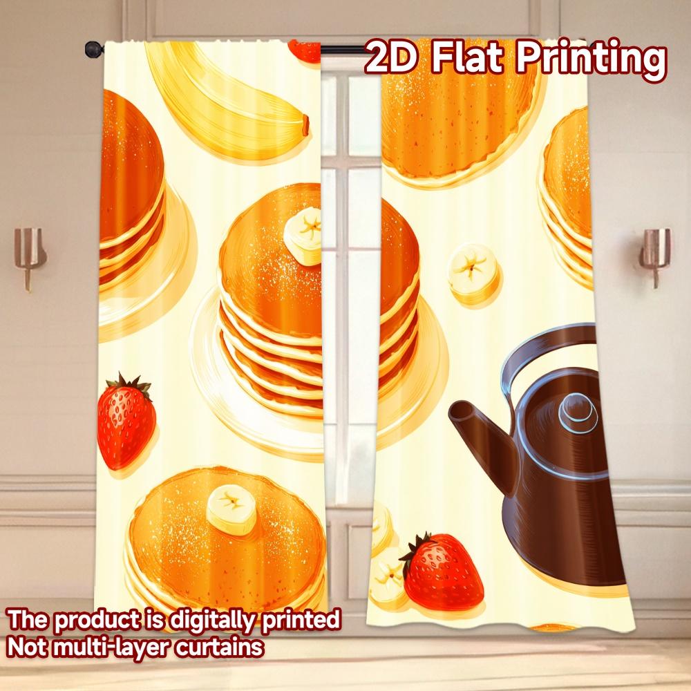 Set Of 2 Flat Printing Curtains Without Rod Fruity Pancake Delight Valentine Is Day Holiday Versatile Polyester Fabric Curtain Made