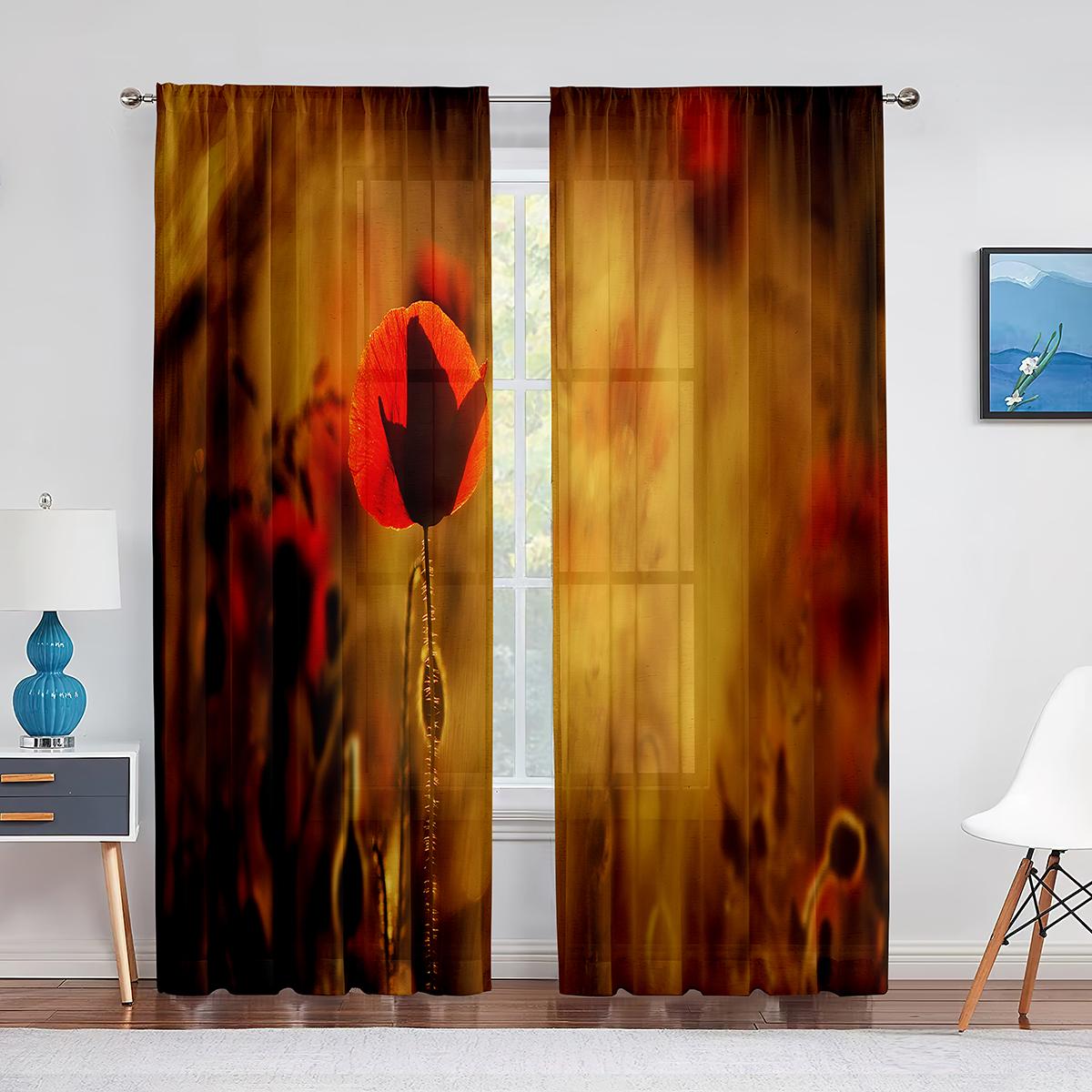 Красно-оранжевая прозрачная вуаль с цветочным рисунком — фото 11