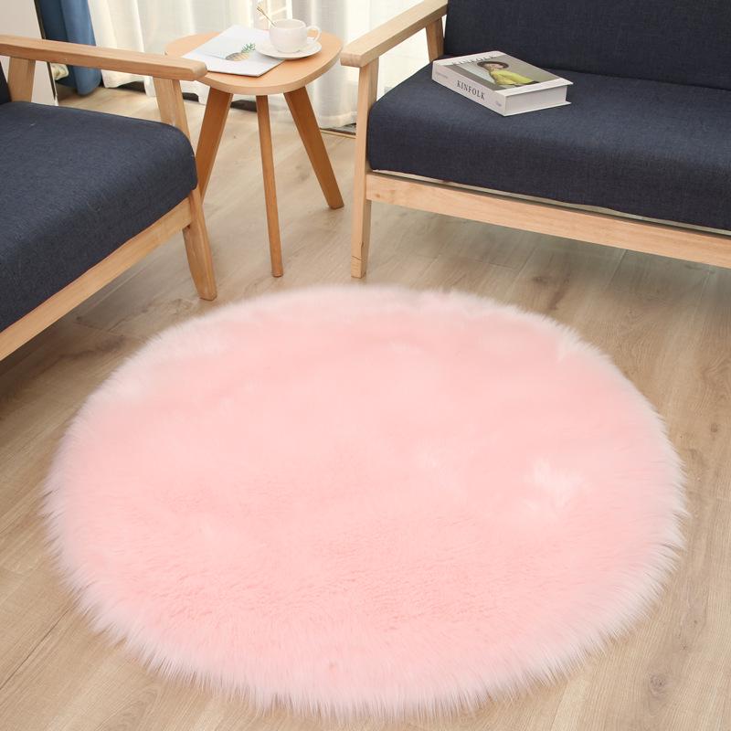 Round Long Pile Faux Wool Carpet for Living Room or Bedroom