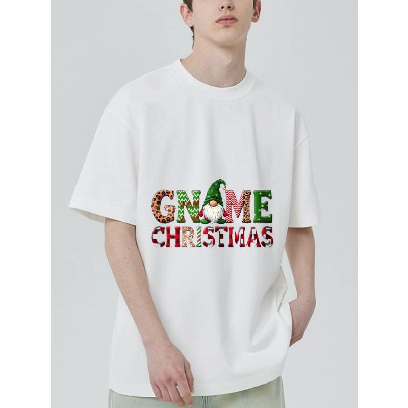 Christmas T Shirt Black Gnome Christmas Pattern and Text Holiday Party Wear