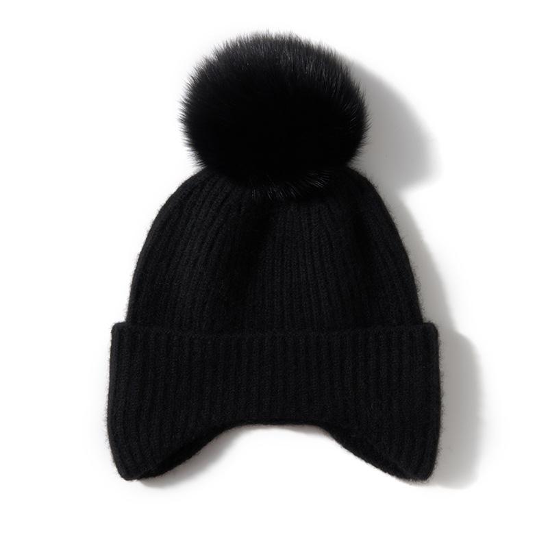 

Cashmere autumn and winter new high end solid color knitted outdoor warm and fashionable pom poms casual hat for women One size