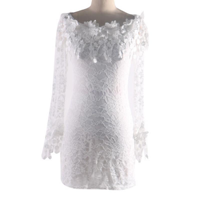 Women's Hip Dress One Shoulder Lace Long Sleeve Midi Dress Party Wear Fashion Women Clothing