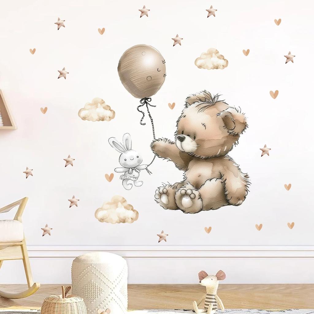 1Pc Star Bear Balloon Furniture Wall Stickers For Baby Room Decor Kids Room Bedroom Decoration Wall Art Living Room Wall Decals