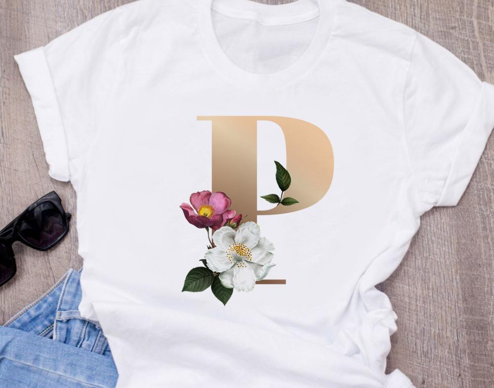 Custom Name Letter Combination Women S High Quality Printing T Shirt Flower Letter Font A B