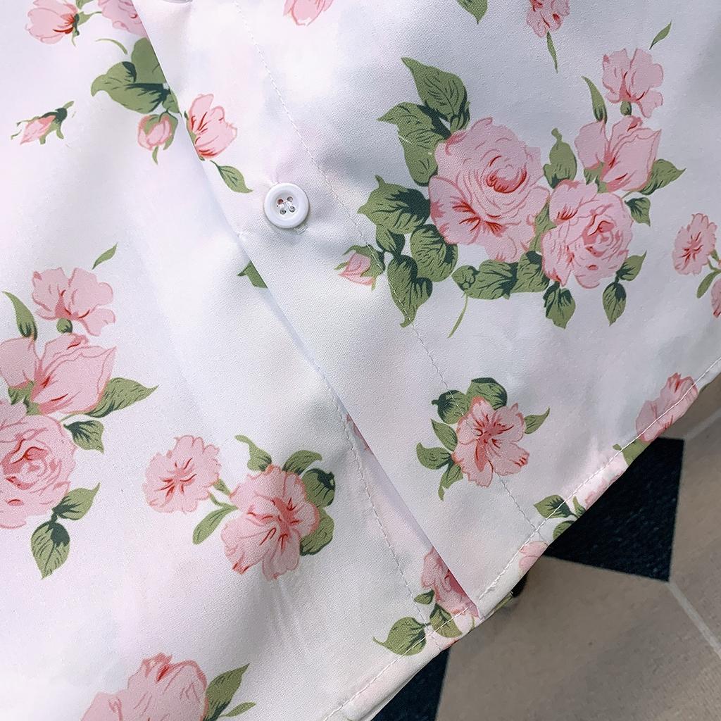 Summer Draping Floral Print Short Sleeve Shirt Men's Niche Loose Korean Style Hawaiian Cuban Collar Shirt Half Sleeve Top