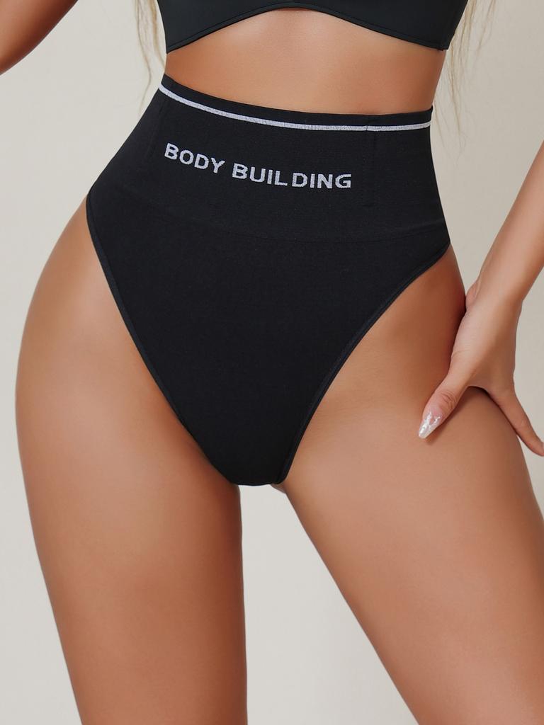 Flarixa Women Seamless High Rise Thong Panty Tummy Control Thongs Shaperwear Slimming Underwear Body Building Black Panties