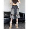 Shorts in Denim con Fori Harajuku Y2K Donna Streetwear Vintage Shorts Jeans Sfumati Shorts con Design Retro Americano Hip Hop