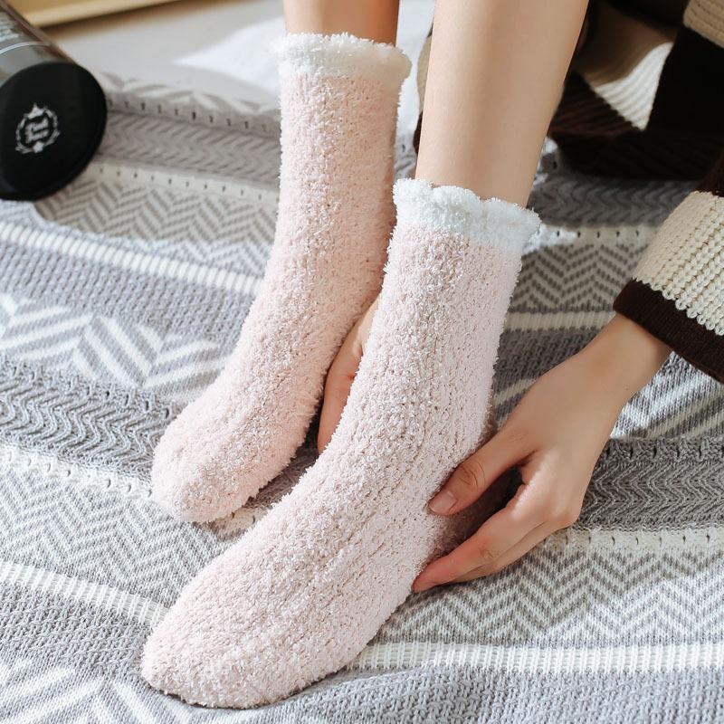 5 Pairs Thickened Coral Fleece Sock for Women Medium Tube Comfort and Warmth Winter Floor Socks