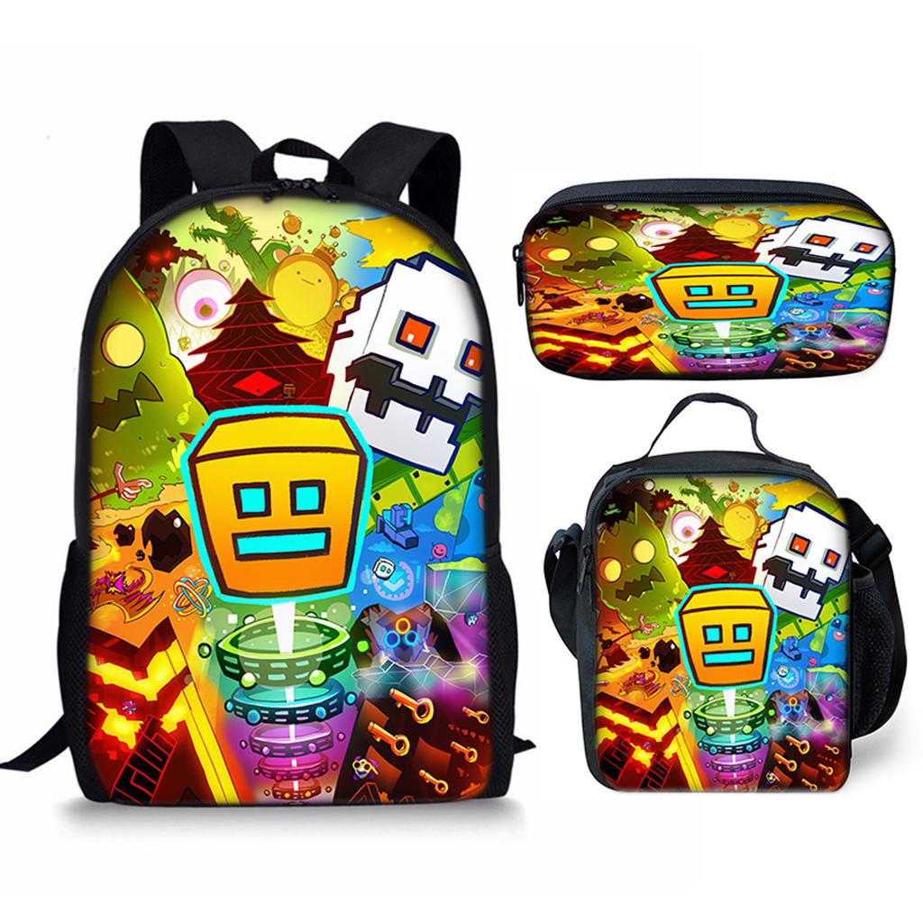 Hip Hop Popular Funny Geometry Dash 3D Print 3pcs/Set pupil School Bags Laptop Daypack Backpack Crossbody Lunch bag Pencil Case