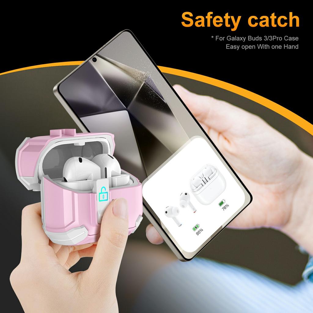 For Samsung Galaxy Buds3 Pro/Buds3 Case TPU + PC Magnetic Case Stand Bluetooth-Compatible Earbuds Cover with Carabiner