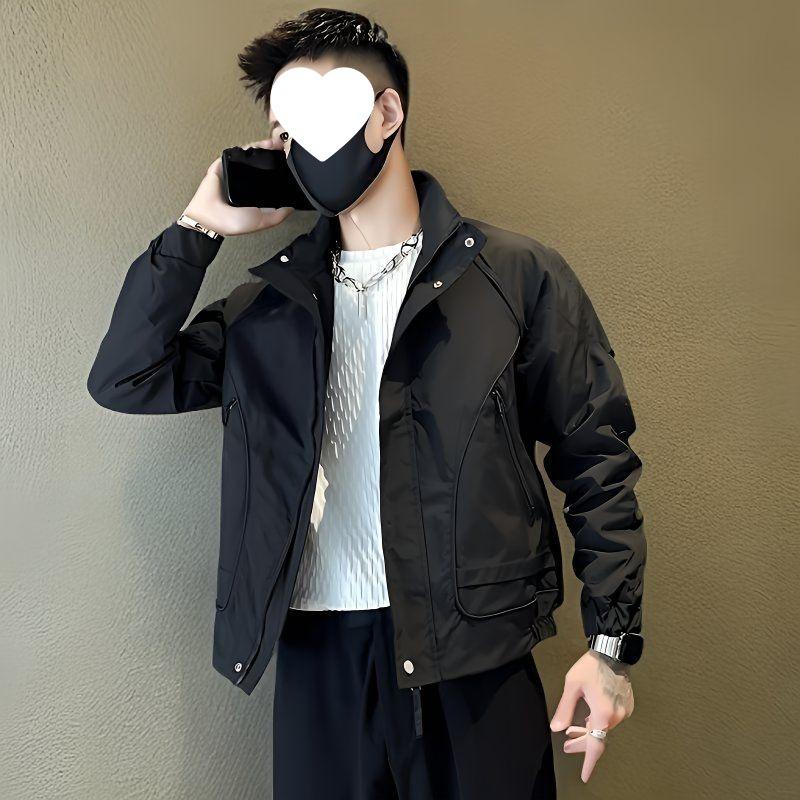 2025 Men's Trendy Windproof Stand-up Collar Workwear Jacket - Spring/Autumn Casual Korean Style
