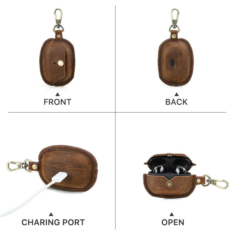 CONTACT'S FAMILY 100%  Retro Genuine Cow Leather Case For Sony WF 1000XM5 Wireless Earbuds Protective Bluetooth Earphone Boxes