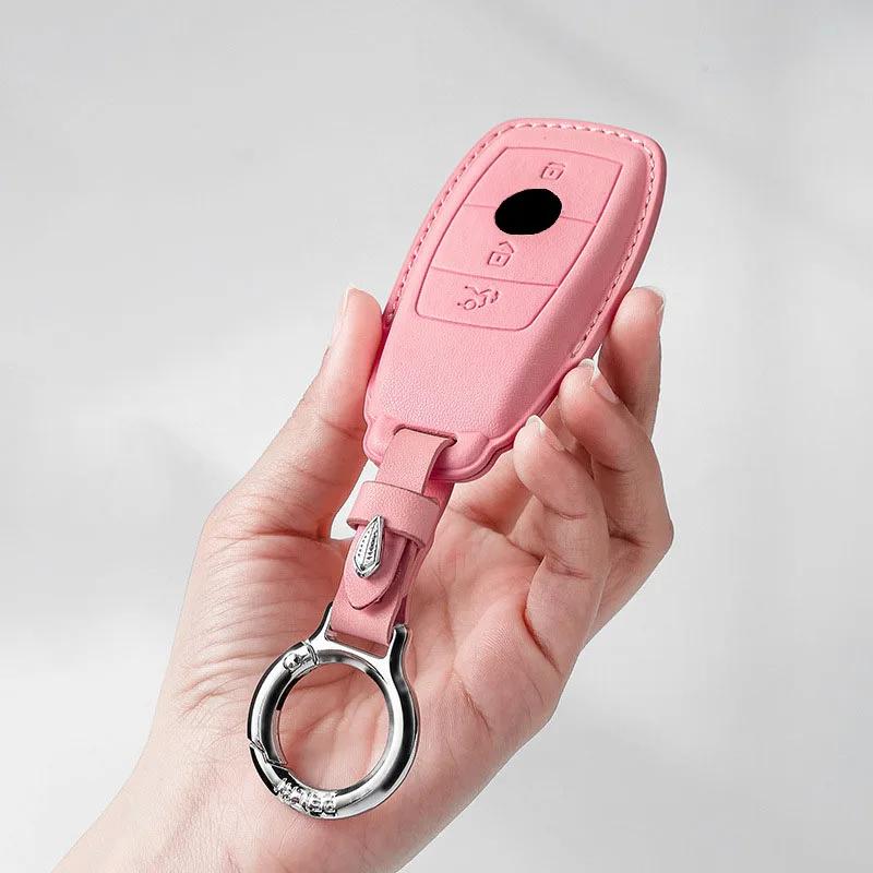GMO3 for Mercedes Benz A C E S G Class Pink Leather W177 W205 W213 X167 W222 CLA GLE GLB GLS AMG Smart Remote Car Key Case Cover Fob