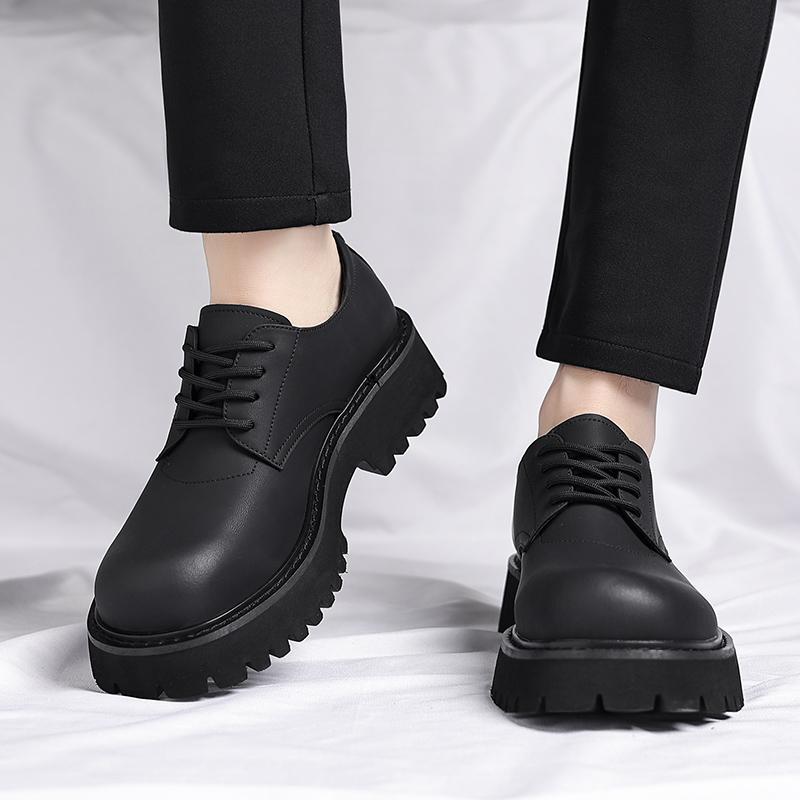 Fashion Black thick soled men's shoes Versatile minimalist design style Leisure Business Office Fashion Party height increasing shoes