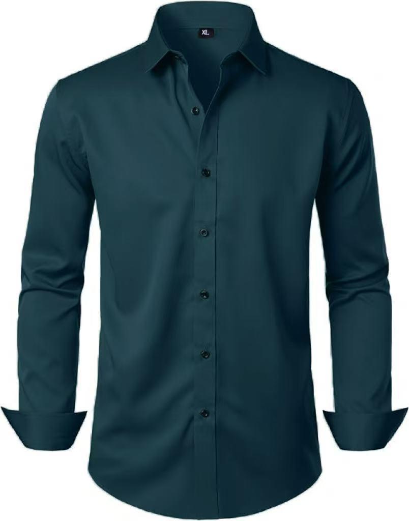 Camisa Social Masculina de Manga Longa Elástica Não Amassa - Cor Sólida