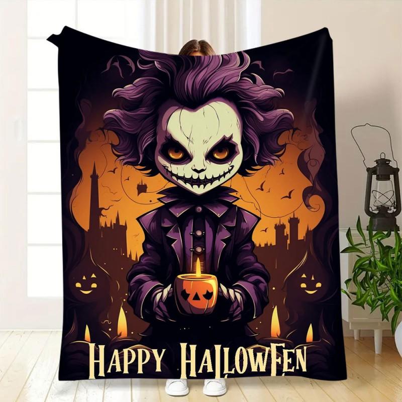 Soft Fleece Blanket With Halloween Digital Print Bed Sofa Nap Use Customizable Cartoon Geometric